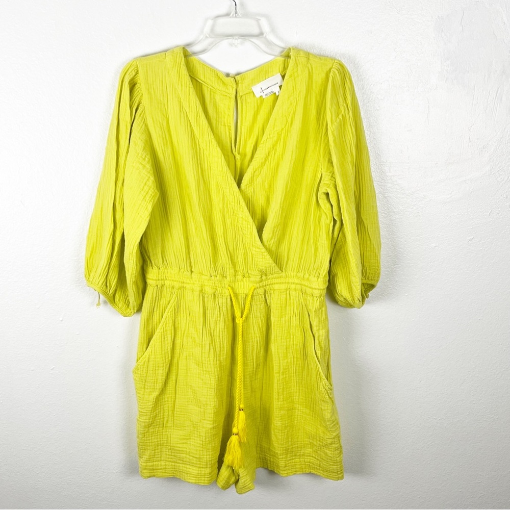 ANTHROPOLOGIE Celia Gauzy Snap Closure Elastic Tie Waist Pockets Romper Small